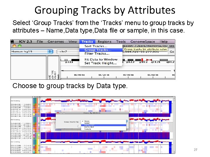 Grouping Tracks by Attributes Select ‘Group Tracks’ from the ‘Tracks’ menu to group tracks Grouping Tracks by Attributes Select ‘Group Tracks’ from the ‘Tracks’ menu to group tracks