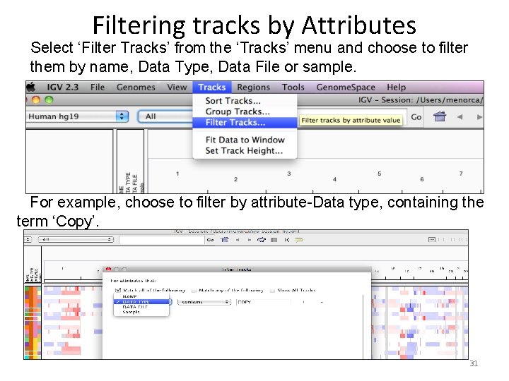 Filtering tracks by Attributes Select ‘Filter Tracks’ from the ‘Tracks’ menu and choose to Filtering tracks by Attributes Select ‘Filter Tracks’ from the ‘Tracks’ menu and choose to