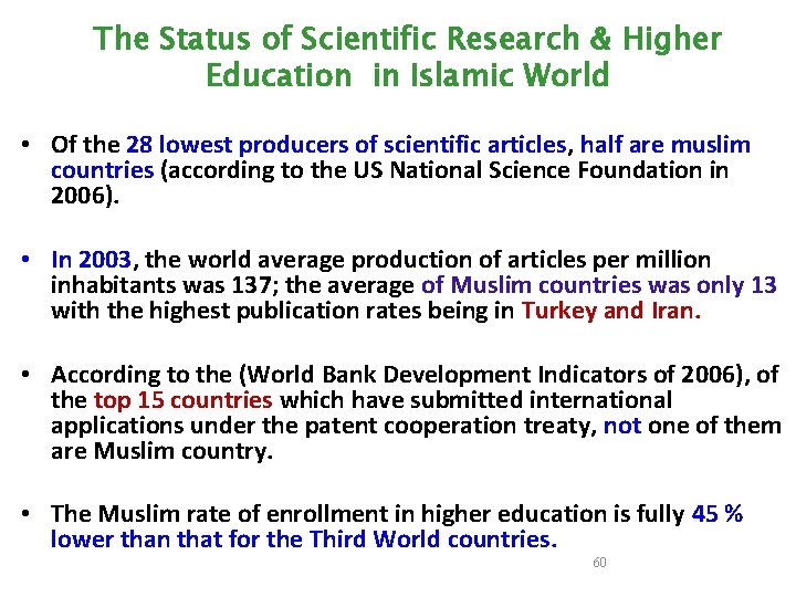 The Status of Scientific Research & Higher Education in Islamic World • Of the