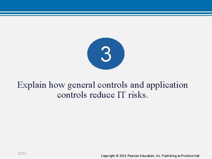 3 Explain how general controls and application controls reduce IT risks. 12 -11 Copyright