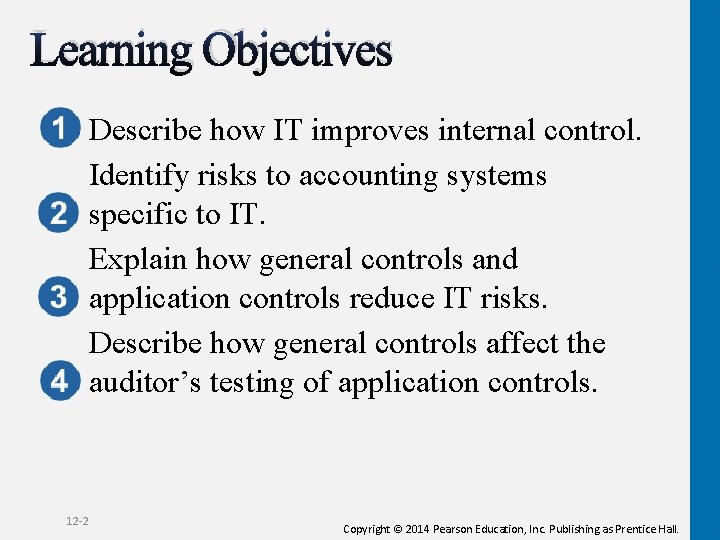 Learning Objectives Describe how IT improves internal control. Identify risks to accounting systems specific
