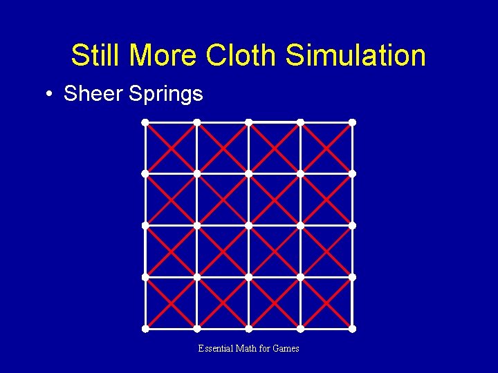 Still More Cloth Simulation • Sheer Springs Essential Math for Games 