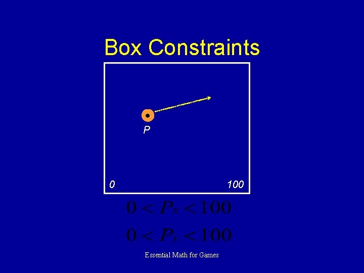 Box Constraints P 0 100 Essential Math for Games 