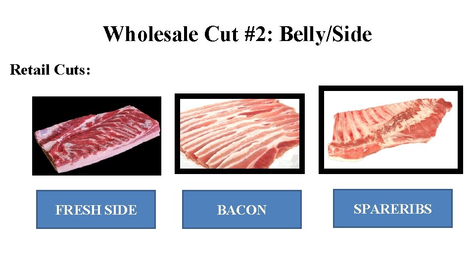 Wholesale Cut #2: Belly/Side Retail Cuts: FRESH SIDE BACON SPARERIBS Wholesale Cut #2: Belly/Side Retail Cuts: FRESH SIDE BACON SPARERIBS
