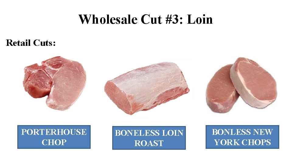 Wholesale Cut #3: Loin Retail Cuts: PORTERHOUSE CHOP BONELESS LOIN ROAST BONLESS NEW YORK Wholesale Cut #3: Loin Retail Cuts: PORTERHOUSE CHOP BONELESS LOIN ROAST BONLESS NEW YORK
