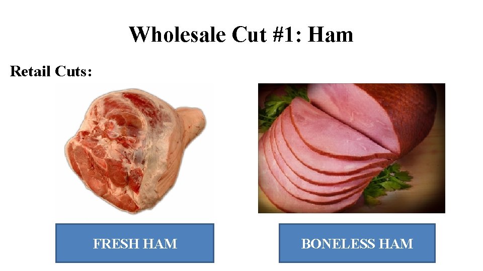 Wholesale Cut #1: Ham Retail Cuts: FRESH HAM BONELESS HAM Wholesale Cut #1: Ham Retail Cuts: FRESH HAM BONELESS HAM