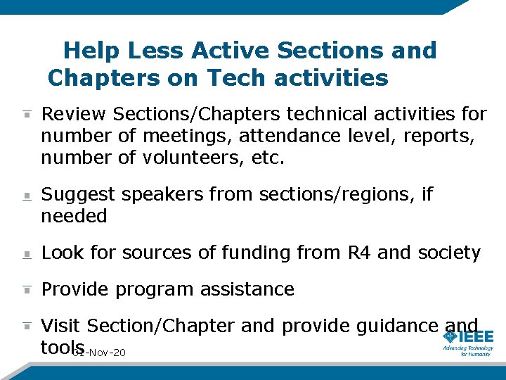 Help Less Active Sections and Chapters on Tech activities Review Sections/Chapters technical activities for