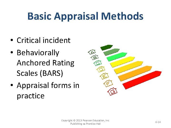 Basic Appraisal Methods • Critical incident • Behaviorally Anchored Rating Scales (BARS) • Appraisal