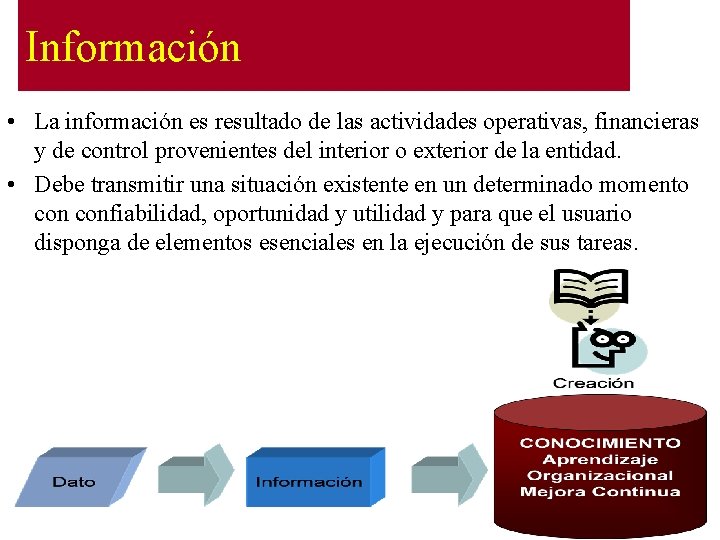 Información • La información es resultado de las actividades operativas, financieras y de control