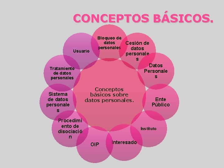 CONCEPTOS BÁSICOS. Usuario Bloqueo de datos Cesión de personales datos personale s Datos Personale