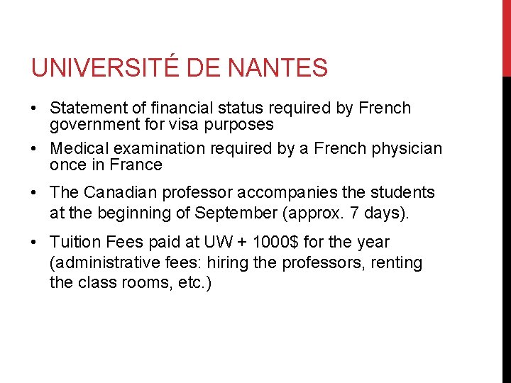 UNIVERSITÉ DE NANTES • Statement of financial status required by French government for visa
