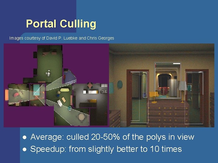 Portal Culling Images courtesy of David P. Luebke and Chris Georges l l Average: Portal Culling Images courtesy of David P. Luebke and Chris Georges l l Average: