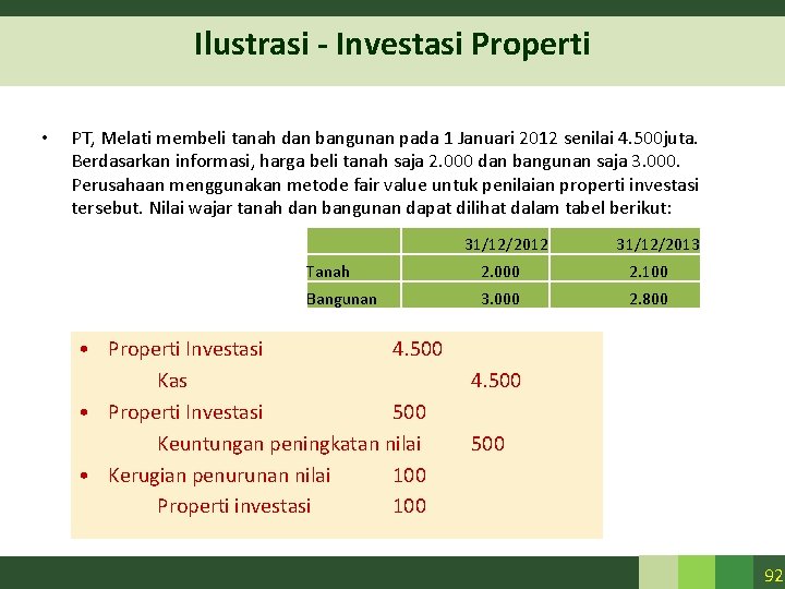 Ilustrasi - Investasi Properti • PT, Melati membeli tanah dan bangunan pada 1 Januari Ilustrasi - Investasi Properti • PT, Melati membeli tanah dan bangunan pada 1 Januari