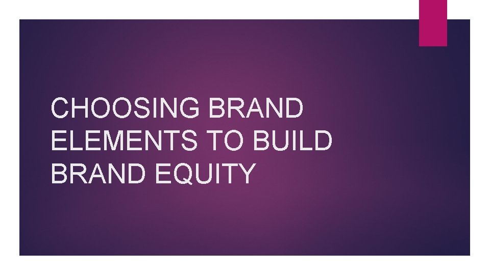 CHOOSING BRAND ELEMENTS TO BUILD BRAND EQUITY 