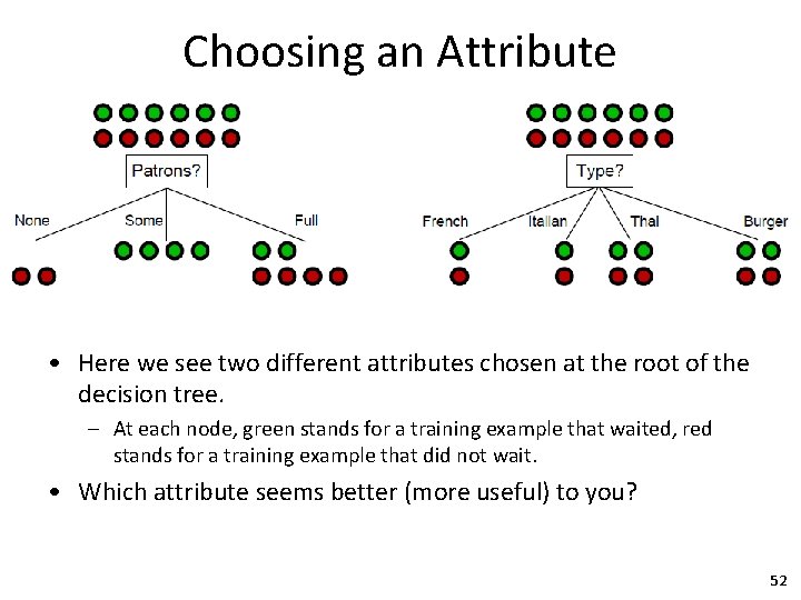 Choosing an Attribute • Here we see two different attributes chosen at the root