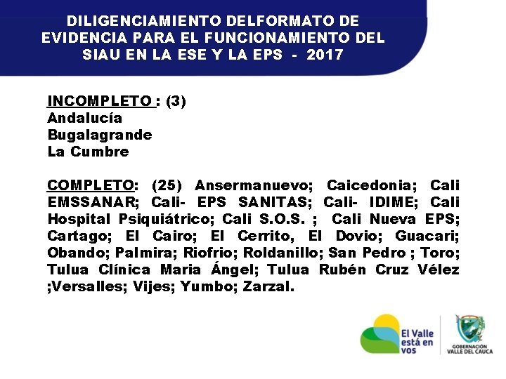 DILIGENCIAMIENTO DELFORMATO DE EVIDENCIA PARA EL FUNCIONAMIENTO DEL SIAU EN LA ESE Y LA