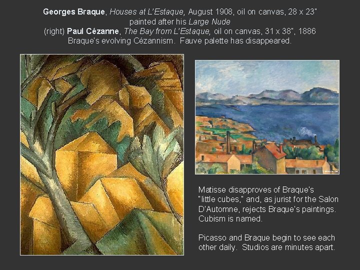 Georges Braque, Houses at L’Estaque, August 1908, oil on canvas, 28 x 23” painted