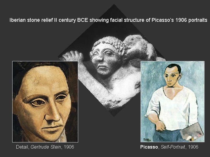 Iberian stone relief II century BCE showing facial structure of Picasso’s 1906 portraits Detail,