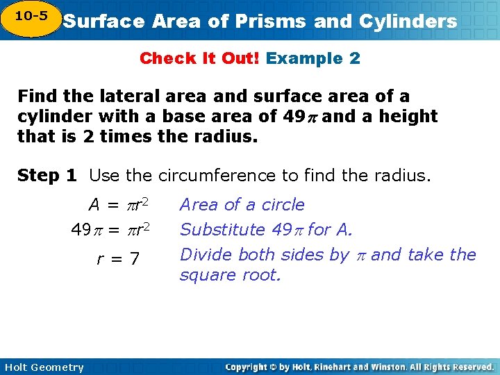 10 -5 Surface Area of Prisms and Cylinders 10 -4 Check It Out! Example