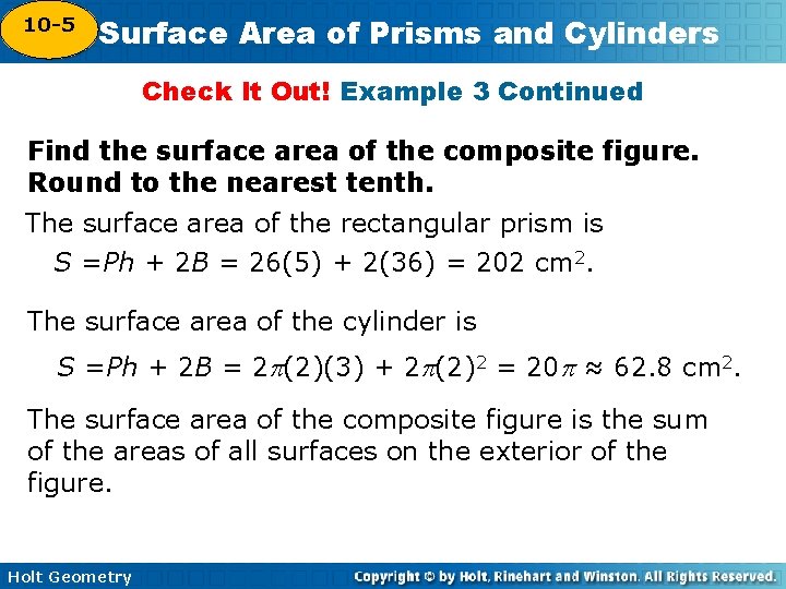 10 -5 Surface Area of Prisms and Cylinders 10 -4 Check It Out! Example