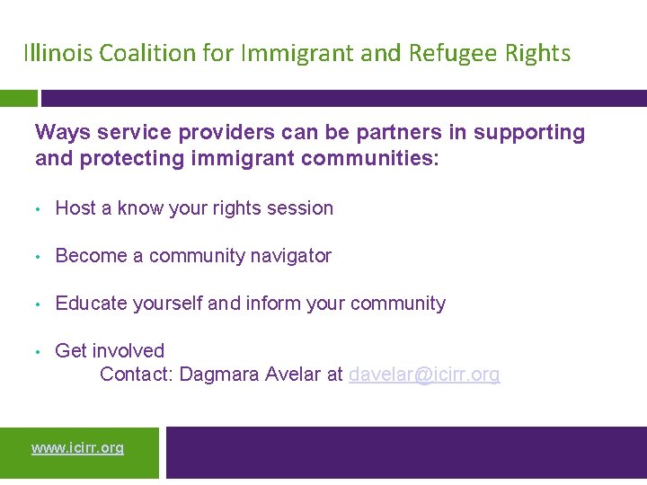 Illinois Coalition for Immigrant and Refugee Rights Ways service providers can be partners in