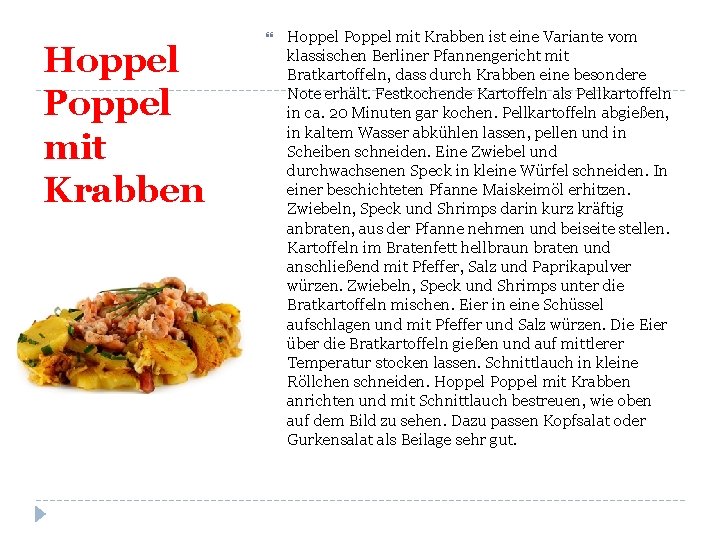 Hoppel Poppel mit Krabben ist eine Variante vom klassischen Berliner Pfannengericht mit Bratkartoffeln, dass