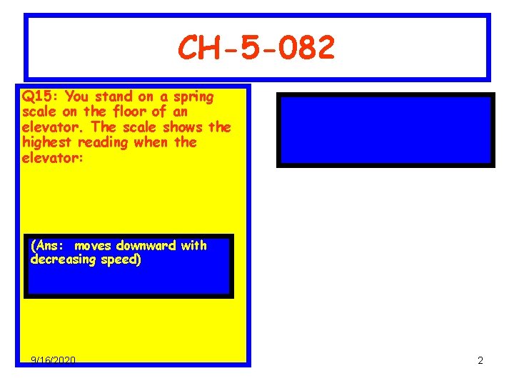 CH-5 -082 Q 15: You stand on a spring scale on the floor of