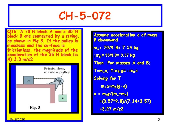 CH-5 -072 Q 16. A 70 N block A and a 35 N block