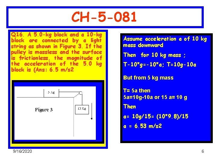 CH-5 -081 Q 16. A 5. 0 -kg block and a 10 -kg block