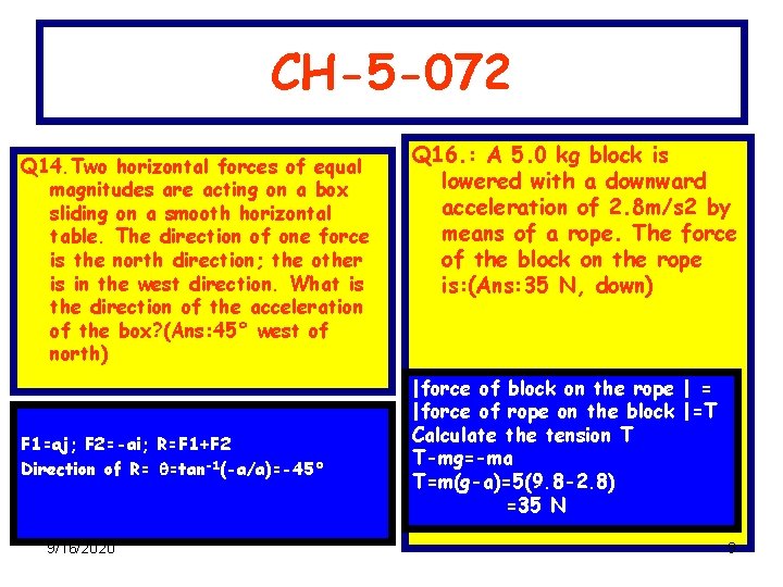 CH-5 -072 Q 14. Two horizontal forces of equal magnitudes are acting on a