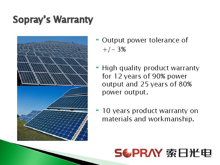 Sopray’s Warranty Output power tolerance of +/- 3% High quality product warranty for 12