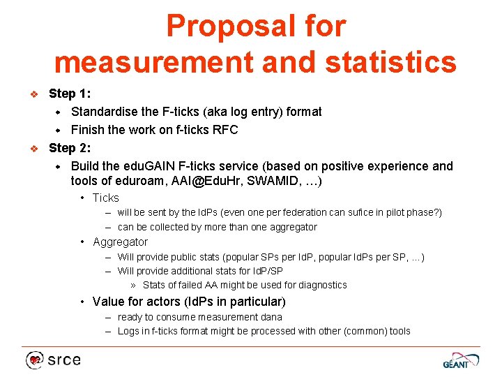 Proposal for measurement and statistics v v Step 1: w Standardise the F-ticks (aka