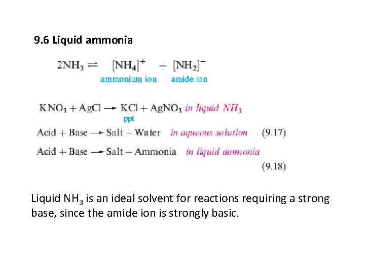 9. 6 Liquid ammonia Liquid NH 3 is an ideal solvent for reactions requiring 9. 6 Liquid ammonia Liquid NH 3 is an ideal solvent for reactions requiring