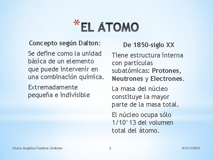 * Concepto según Dalton: De 1850 -siglo XX Se define como la unidad básica