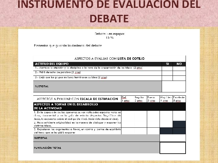 INSTRUMENTO DE EVALUACIÓN DEL DEBATE 