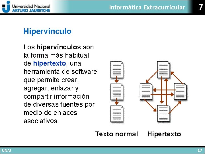 Informática Extracurricular 7 Hipervínculo Los hipervínculos son la forma más habitual de hipertexto, una