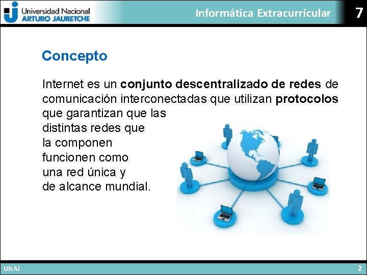 Informática Extracurricular 7 Concepto Internet es un conjunto descentralizado de redes de comunicación interconectadas