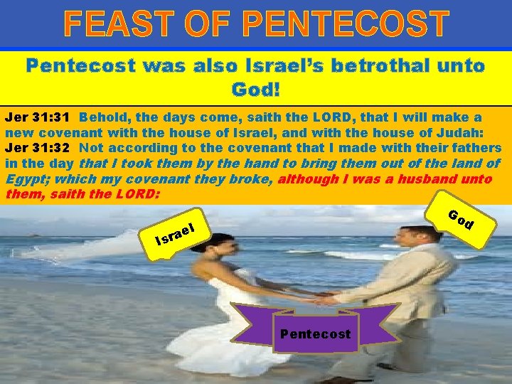 FEAST OF PENTECOST Pentecost was also Israel’s betrothal unto God! Jer 31: 31 Behold,