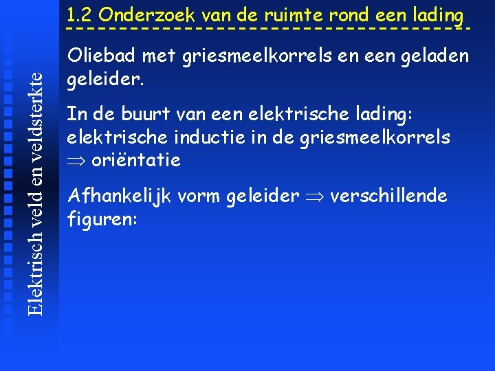 Elektrisch veld en veldsterkte 1. 2 Onderzoek van de ruimte rond een lading Oliebad