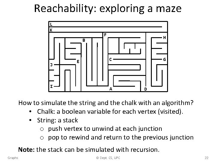 Reachability: exploring a maze L K B J I E F H C A