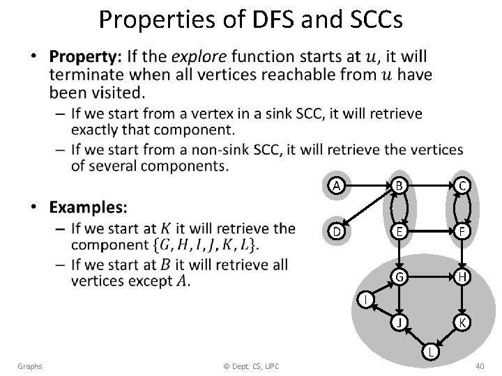 Properties of DFS and SCCs • A B C D E F G H
