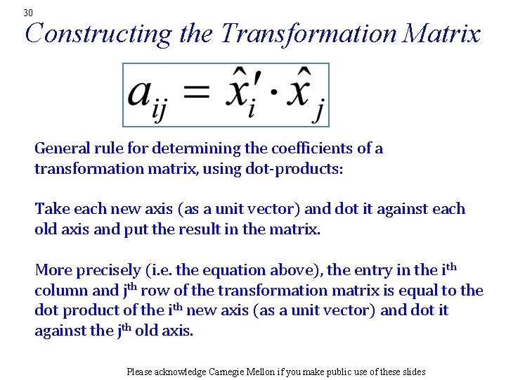 30 Constructing the Transformation Matrix General rule for determining the coefficients of a transformation