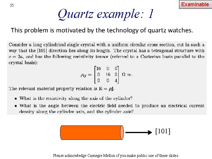 35 Examinable Quartz example: 1 This problem is motivated by the technology of quartz