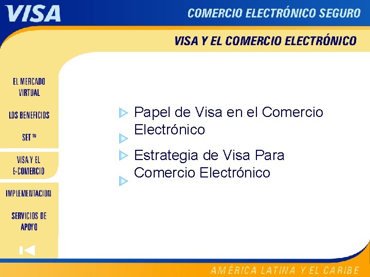 Contents Visa and Ecommerce Requisitos De Implementacion Papel de Visa en el Comercio Electrónico