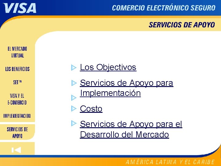 Contents Desarrollo De Mercado Los Objectivos Servicios de Apoyo para Implementación Costo Servicios de