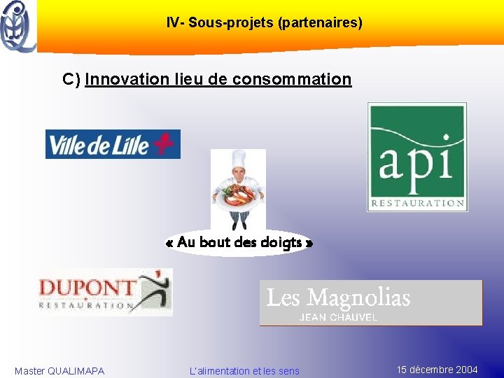 IV- Sous-projets (partenaires) C) Innovation lieu de consommation « Au bout des doigts »