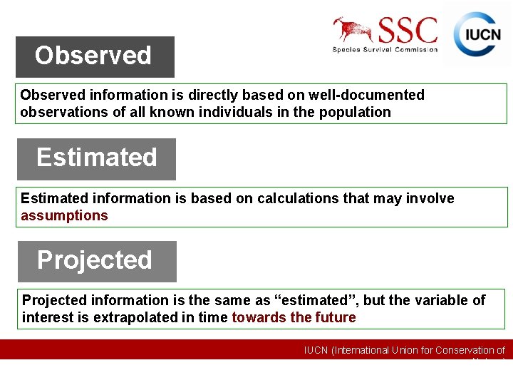 Observed information is directly based on well-documented observations of all known individuals in the