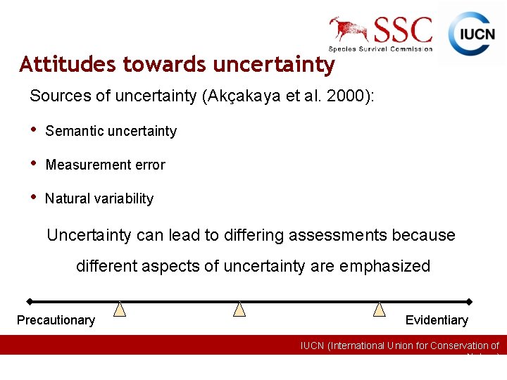 Attitudes towards uncertainty Sources of uncertainty (Akçakaya et al. 2000): • Semantic uncertainty •