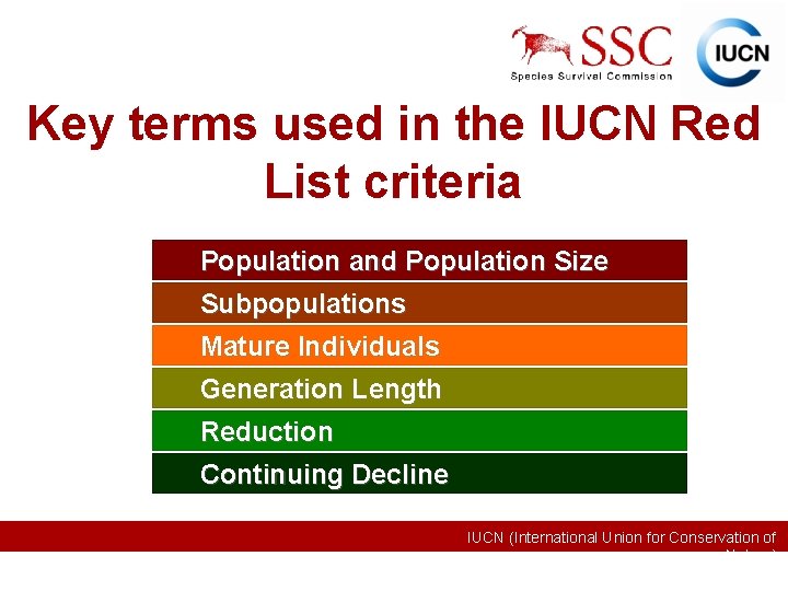 Key terms used in the IUCN Red List criteria Population and Population Size Subpopulations