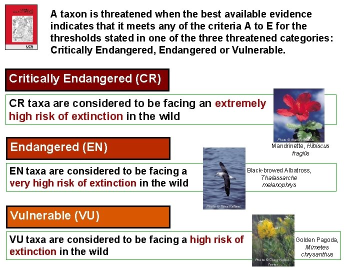 A taxon is threatened when the best available evidence indicates that it meets any